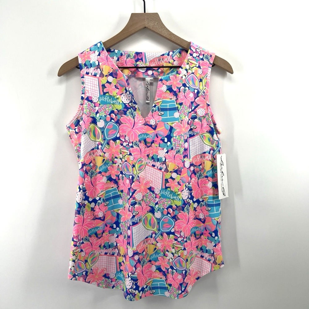 Lulu B (Anthony's) Tank Top XS Pickleball Novelty V-Neck Sleeveless Beachy